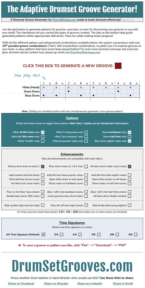 A screenshot of the drum groove generator